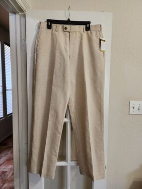 NWT A[X]IST Linen Cotton Flat Front Men's Pants 34x30 Beige Casual Dress